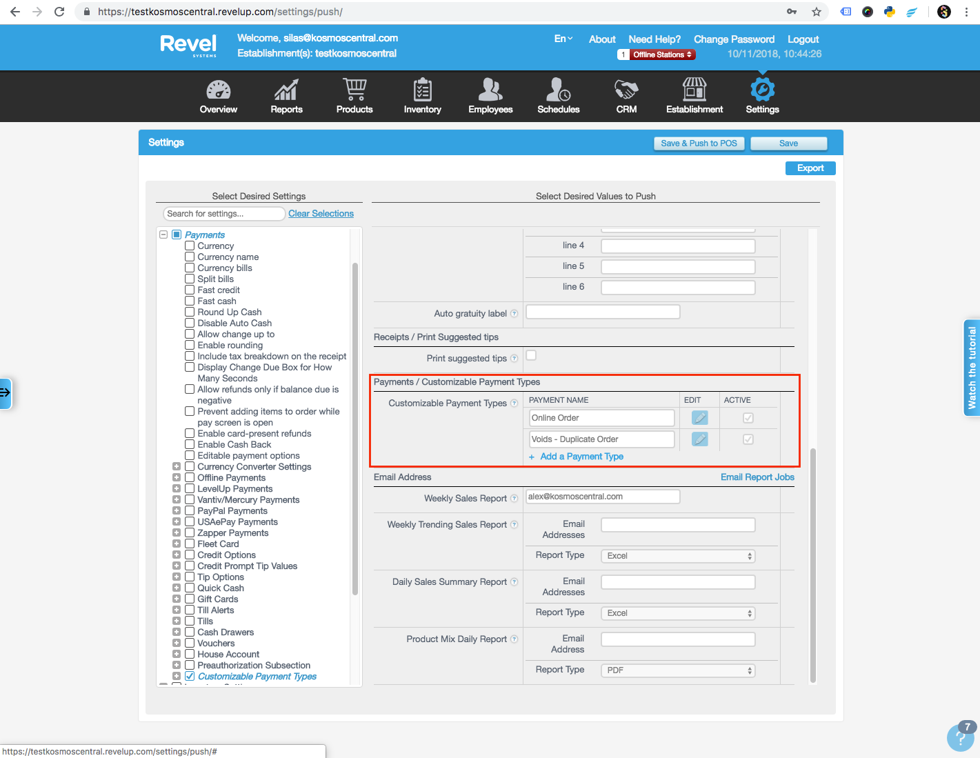 revel systems dashboard